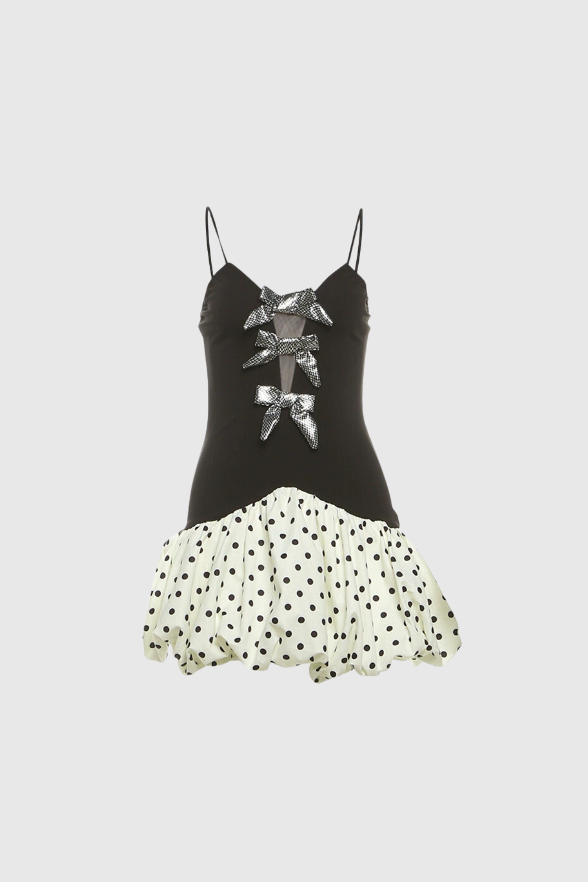 Anelia Spaghetti-Minikleid mit Schleife und Polka Dots