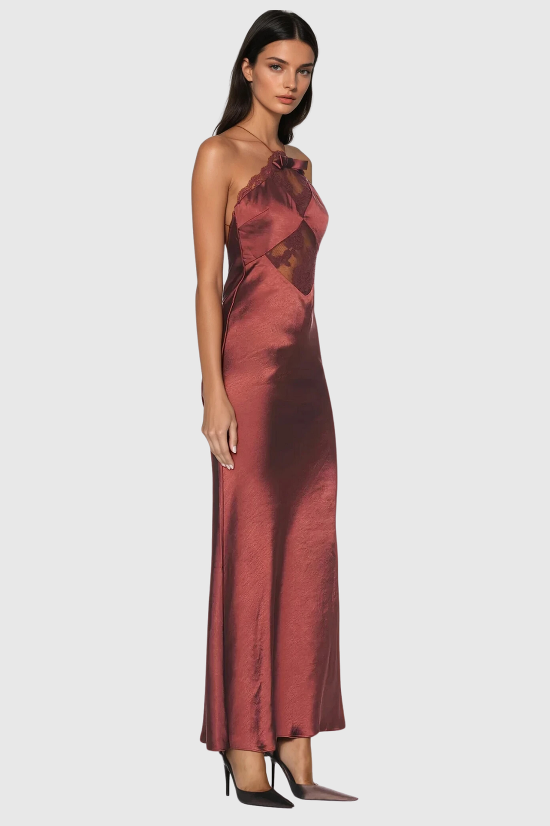 Aneway Maxikleid aus Satin mit Neckholder und Spitze