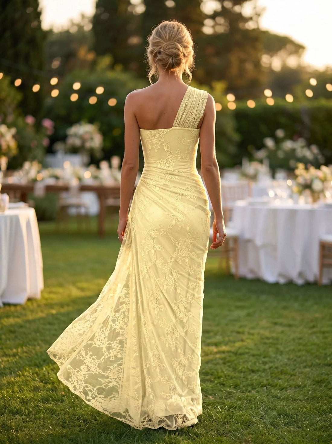 Melisande Tek Omuz Maxi Elbise-Sarı