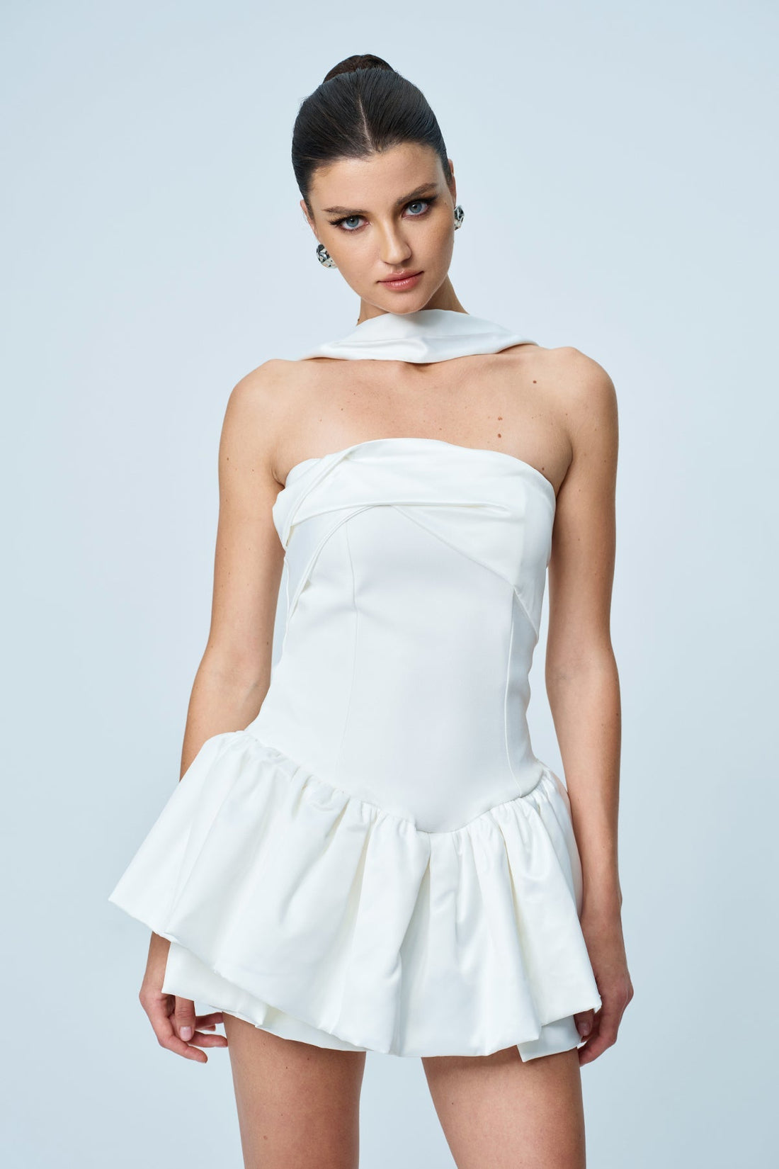 Angelito Strapless Ruffled Ruch Mini Dress