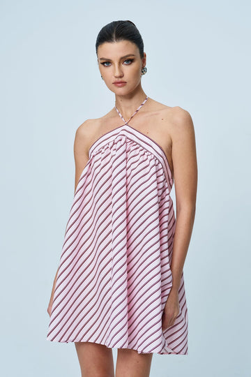 Anjang Neckholder-gestreiftes Minikleid
