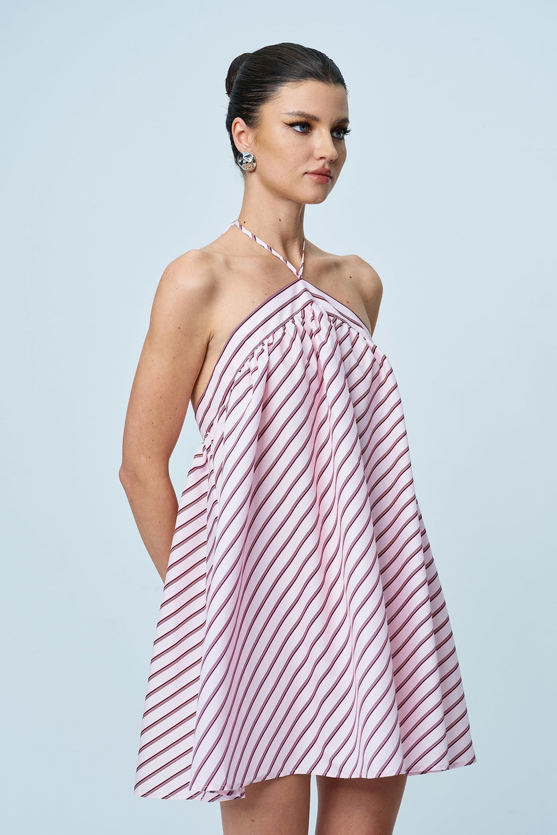 Anjang Halter Neck Striped Mini Dress