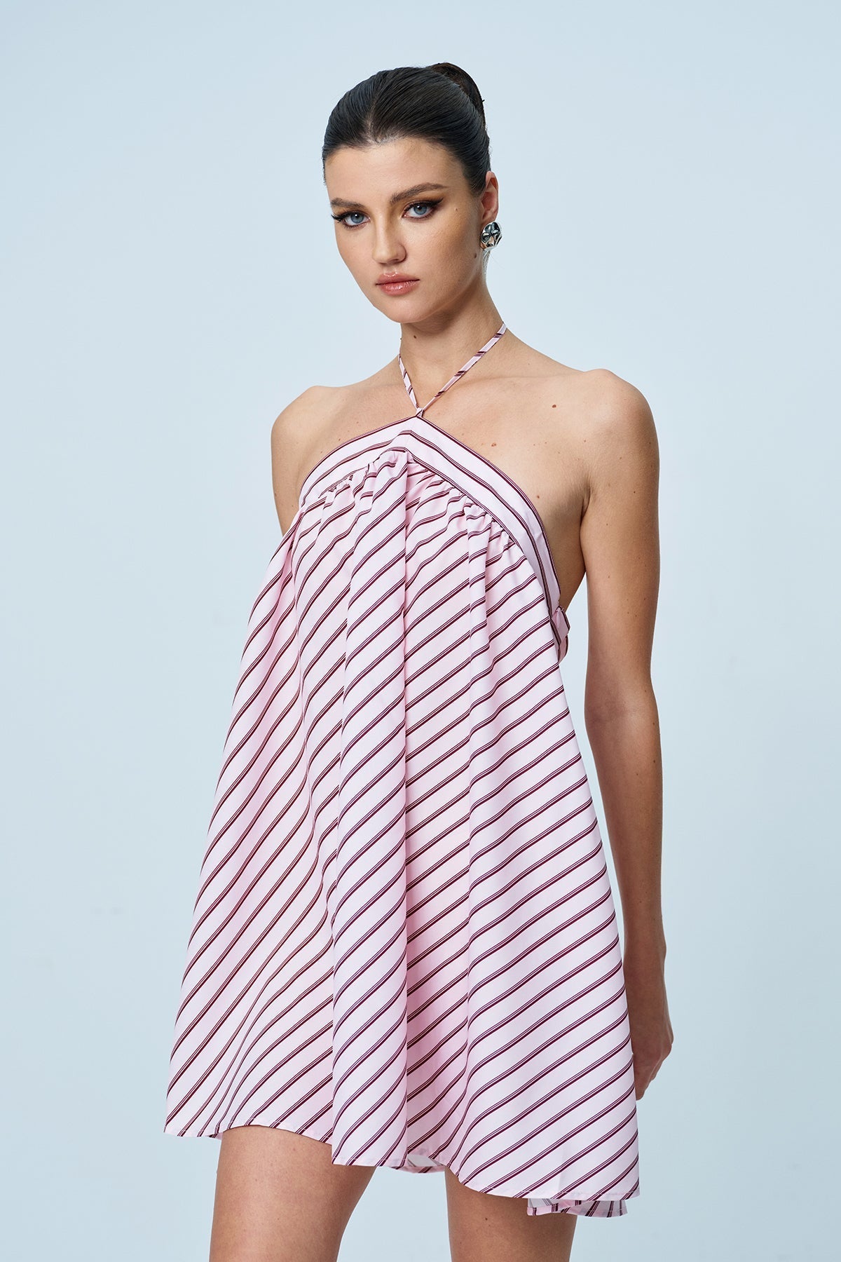 Anjang Neckholder-gestreiftes Minikleid
