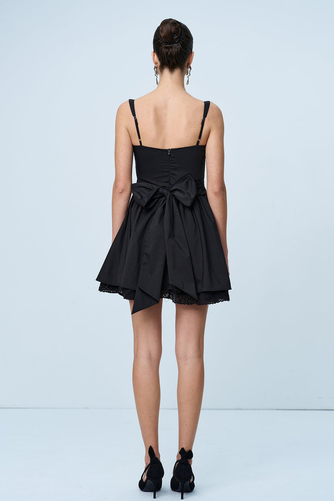 Anjolie Bow and Ruffle Mini Dress, Black