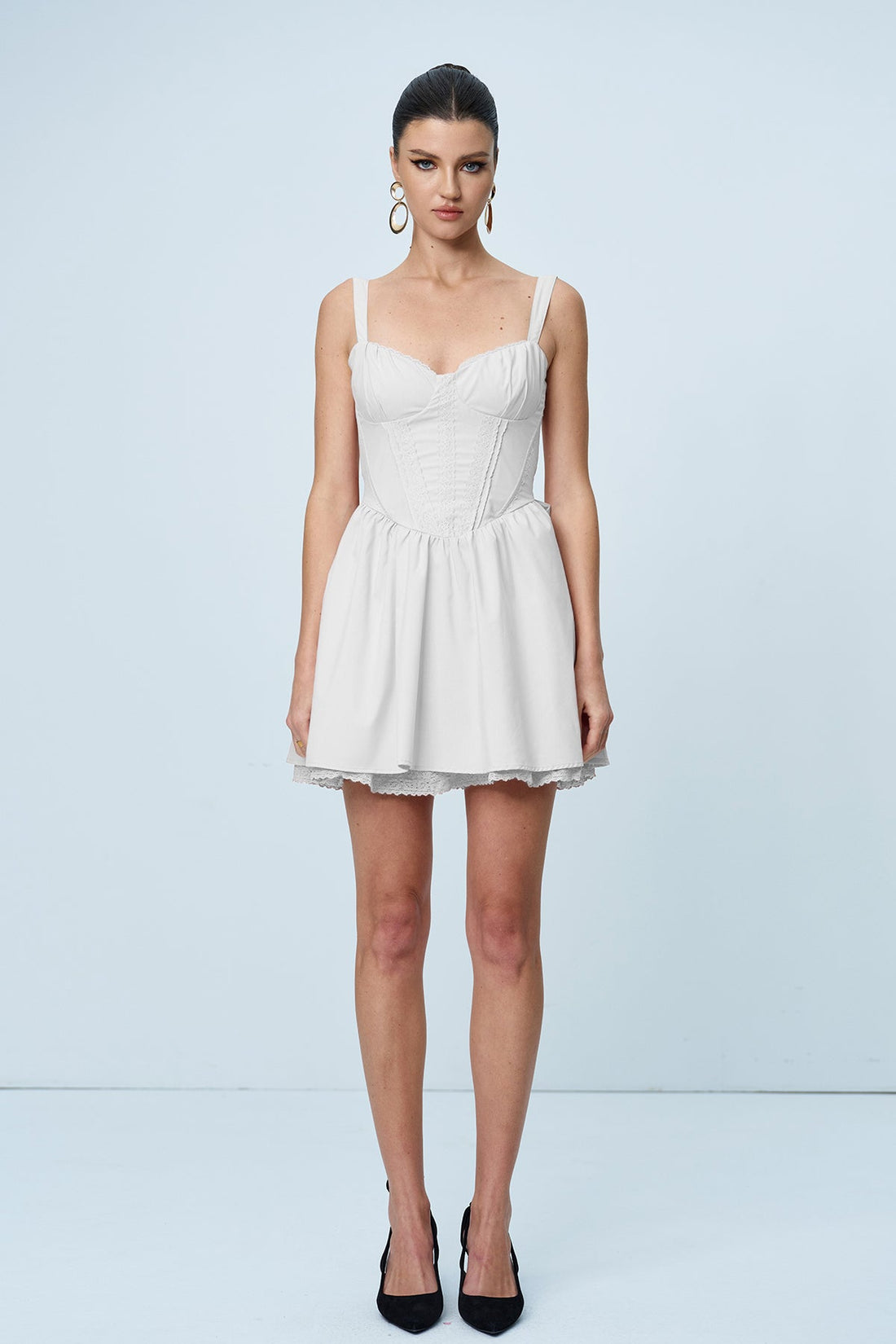 Anjolie Bow and Ruffle Mini Dress White