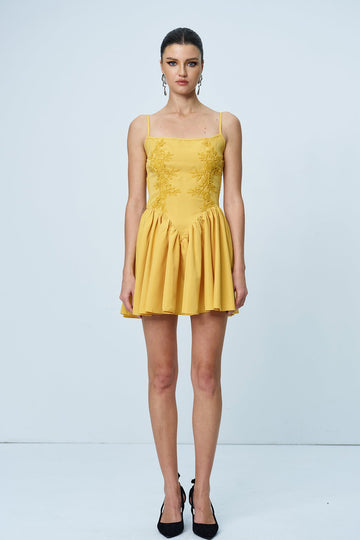 Ann Spaghetti Ruch Blumen-Minikleid