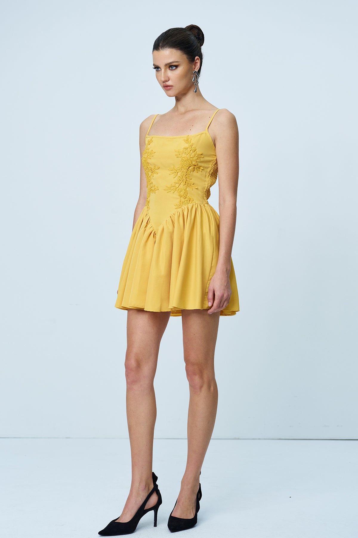Ann Spaghetti Ruch Blumen-Minikleid