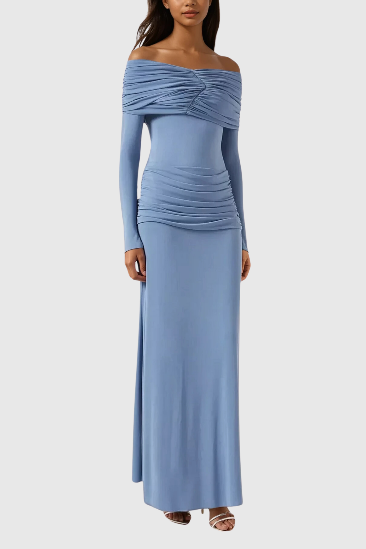 Anneke Off-Shoulder Ruch Maxi Dress Blue