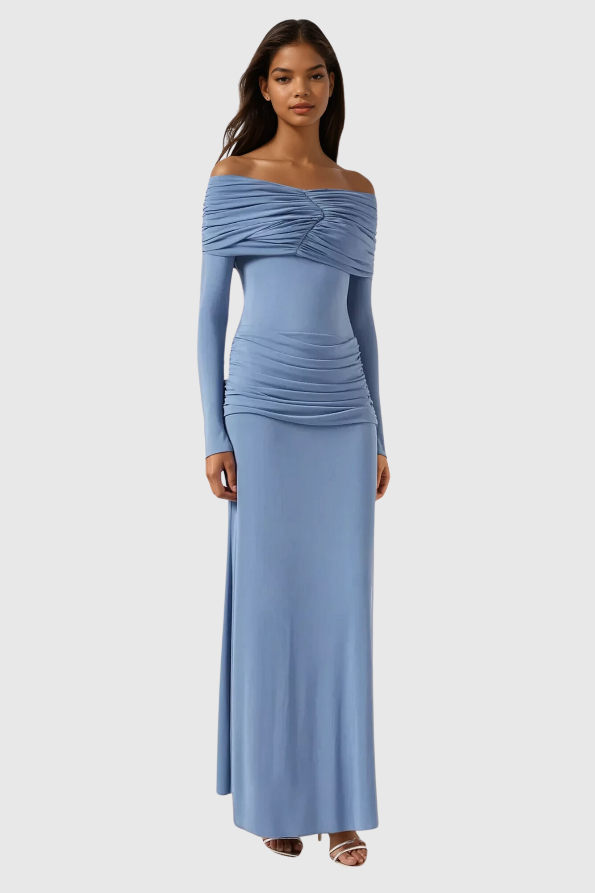 Anneke Off-Shoulder Ruch Maxi Dress Blue