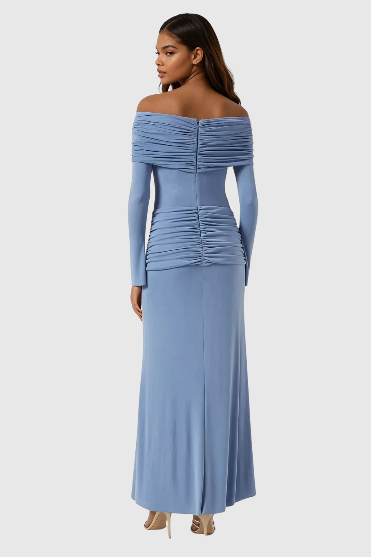 Anneke Off-Shoulder Ruch Maxi Dress Blue