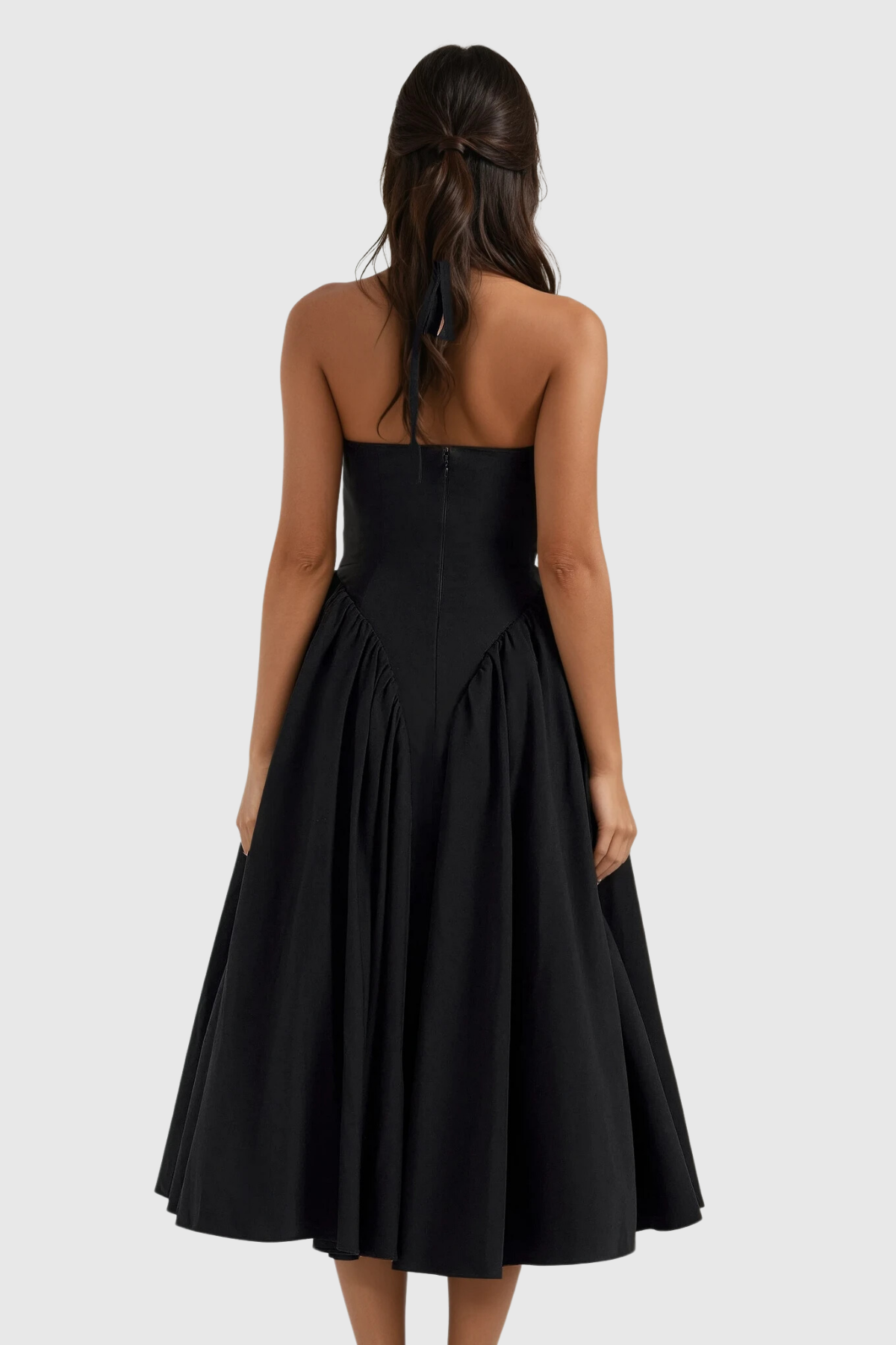 Annlea Halter Neck Bodycon Ruffled Maxi Dress Black