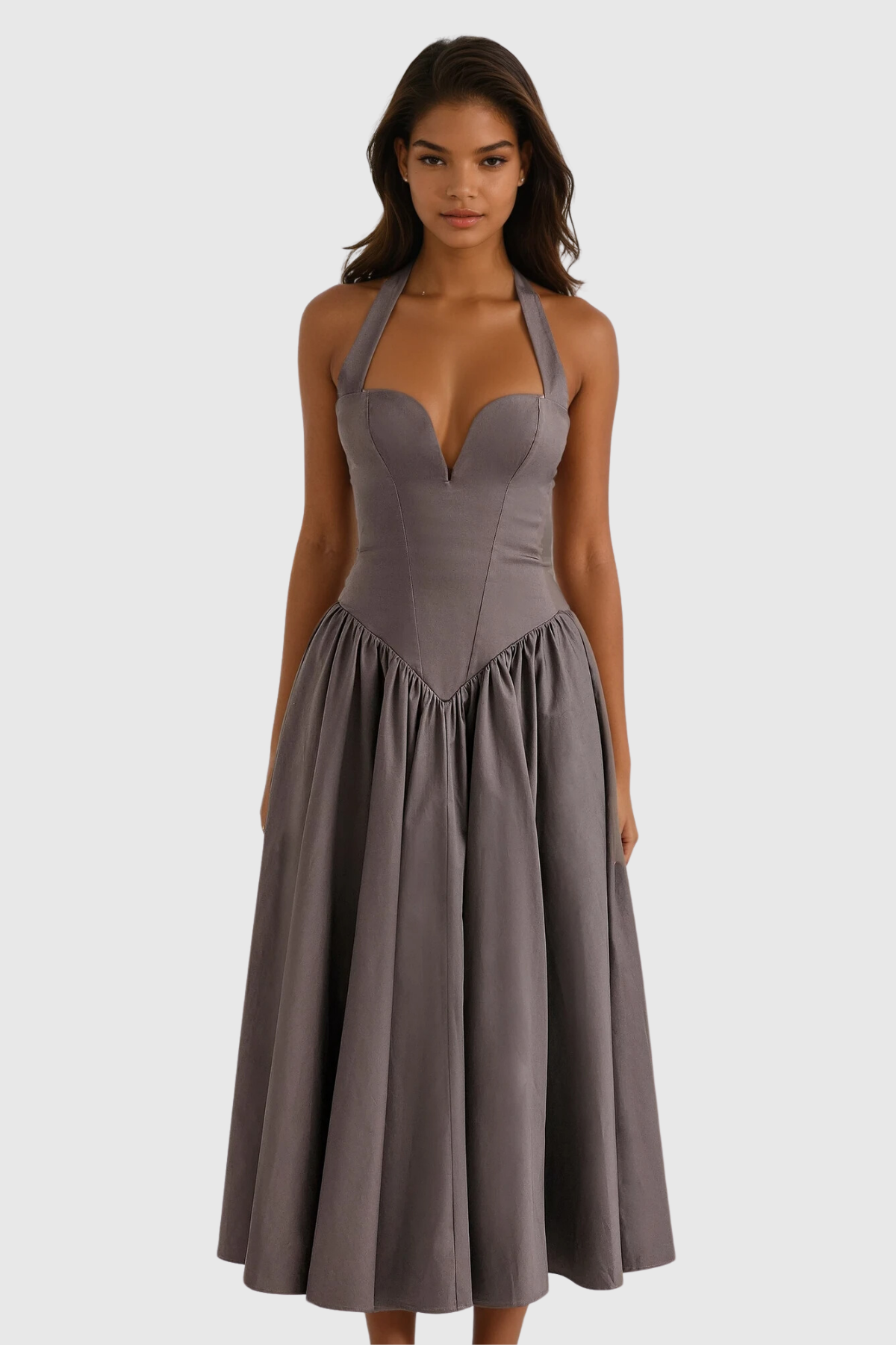 Annlea Neckholder-Maxikleid mit Rüschen, grau