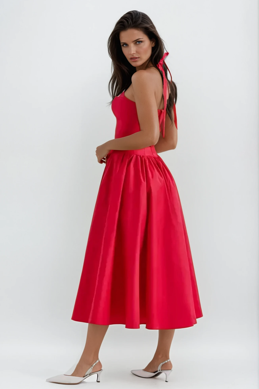 Annlea Neckholder-Maxikleid mit Rüschen, rot