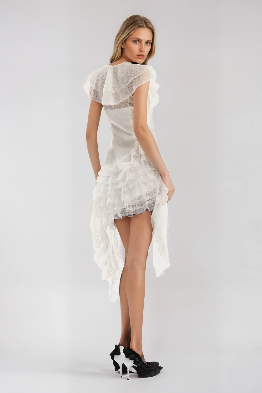Anshu Ruffled Knit Tassel Mini Dress