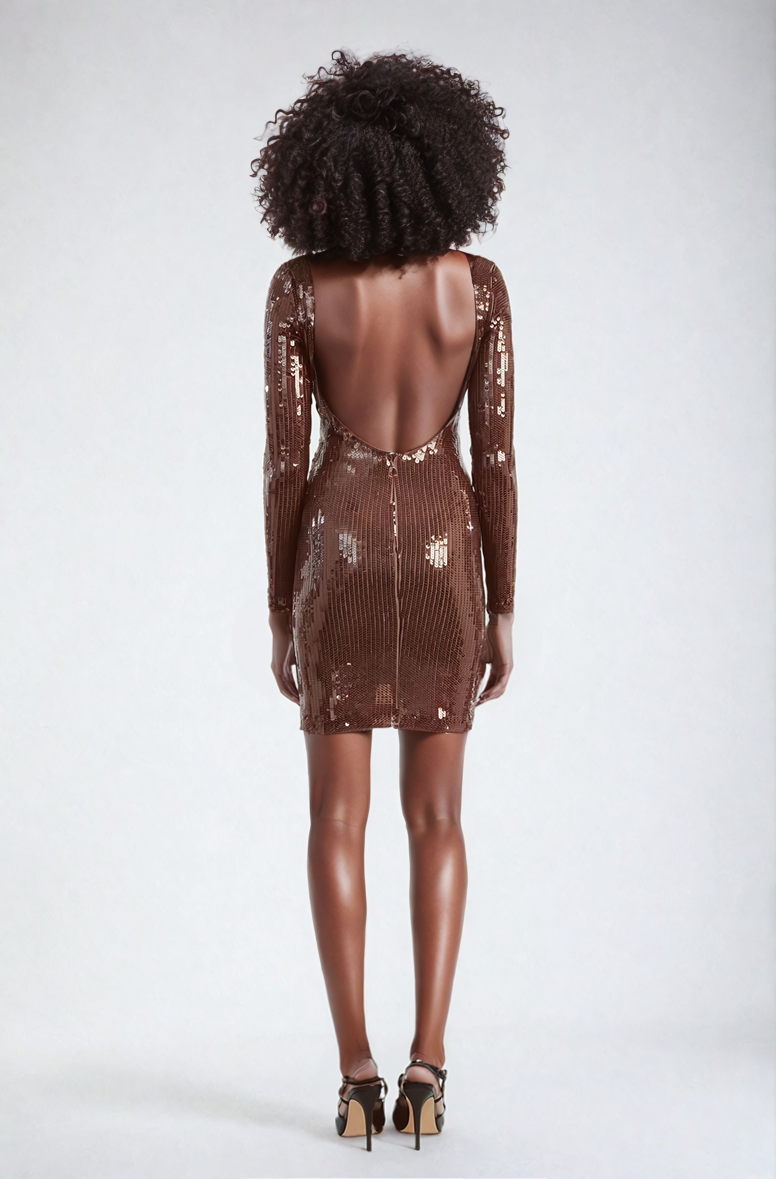 Aoibhe Long-Sleeved Sequin Mini Dress Brown