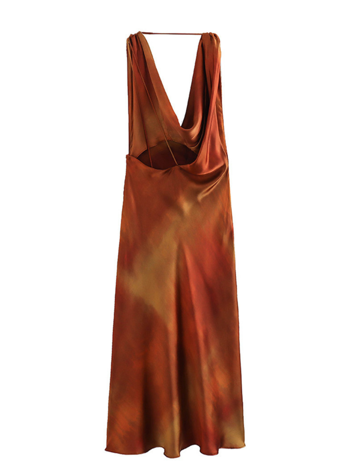 Aryndriel Sleeveless Ruched Neck Satin Midi Dress