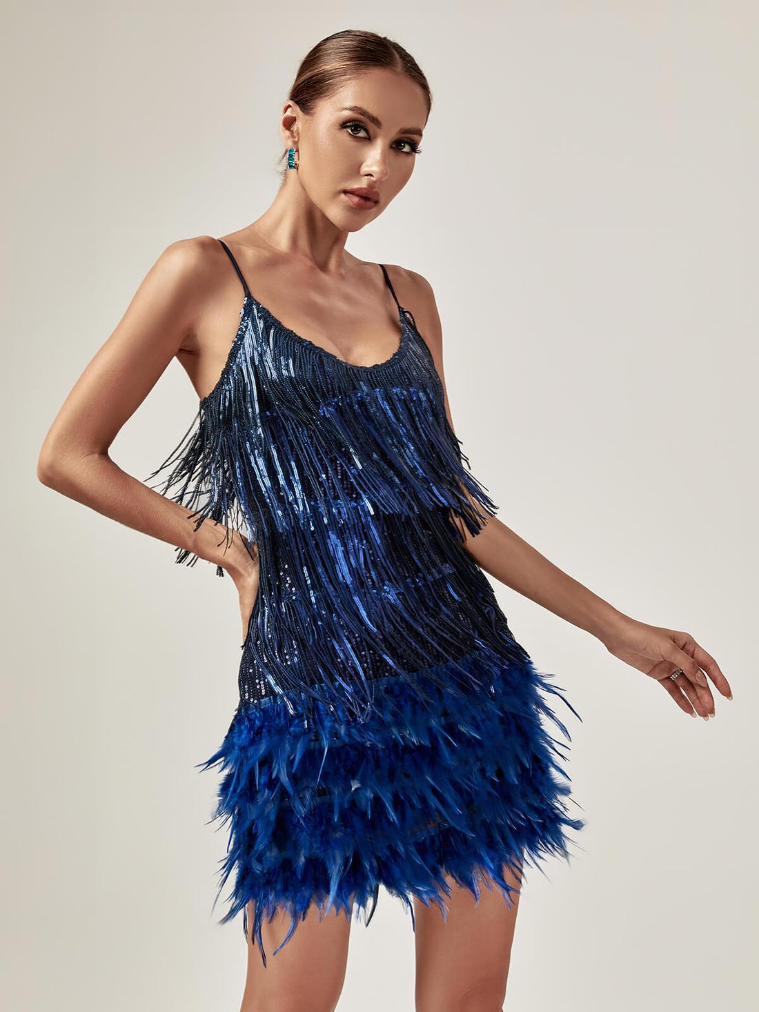Austyn Tassel Feather Mini Dress Royal Blue