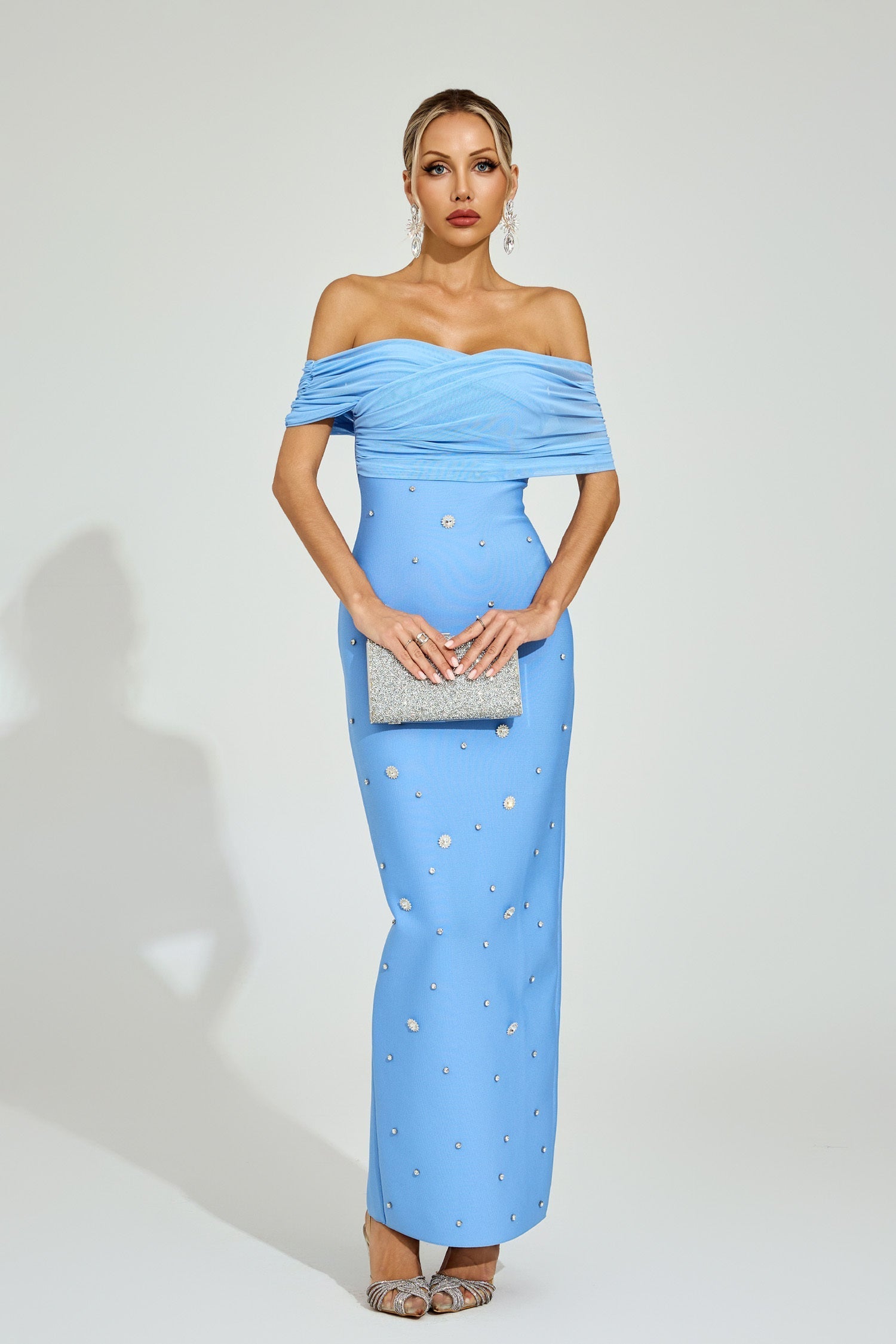 Azure Pearl Omuzsuz Maxi Elbise