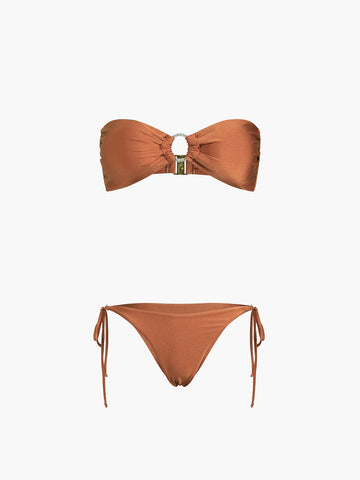 Zweiteiliger Bikini-Badeanzug mit Kakaobohnenmuster