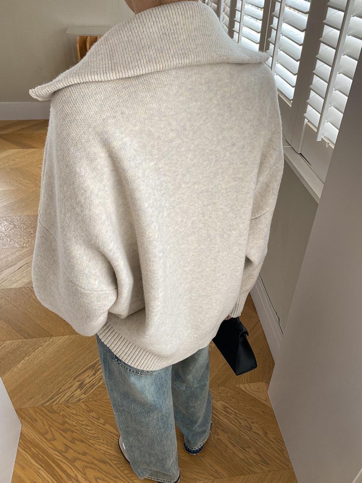 Fermuarlı Oversize Triko Hırka