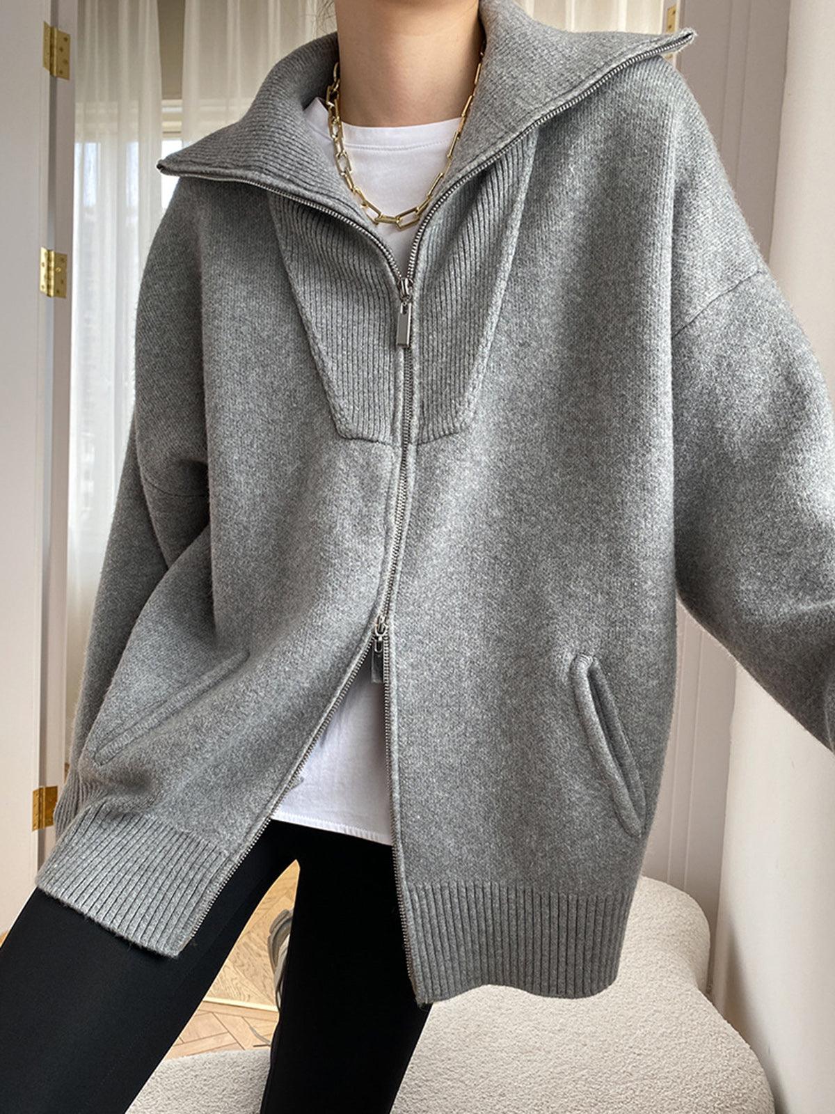 Fermuarlı Oversize Triko Hırka