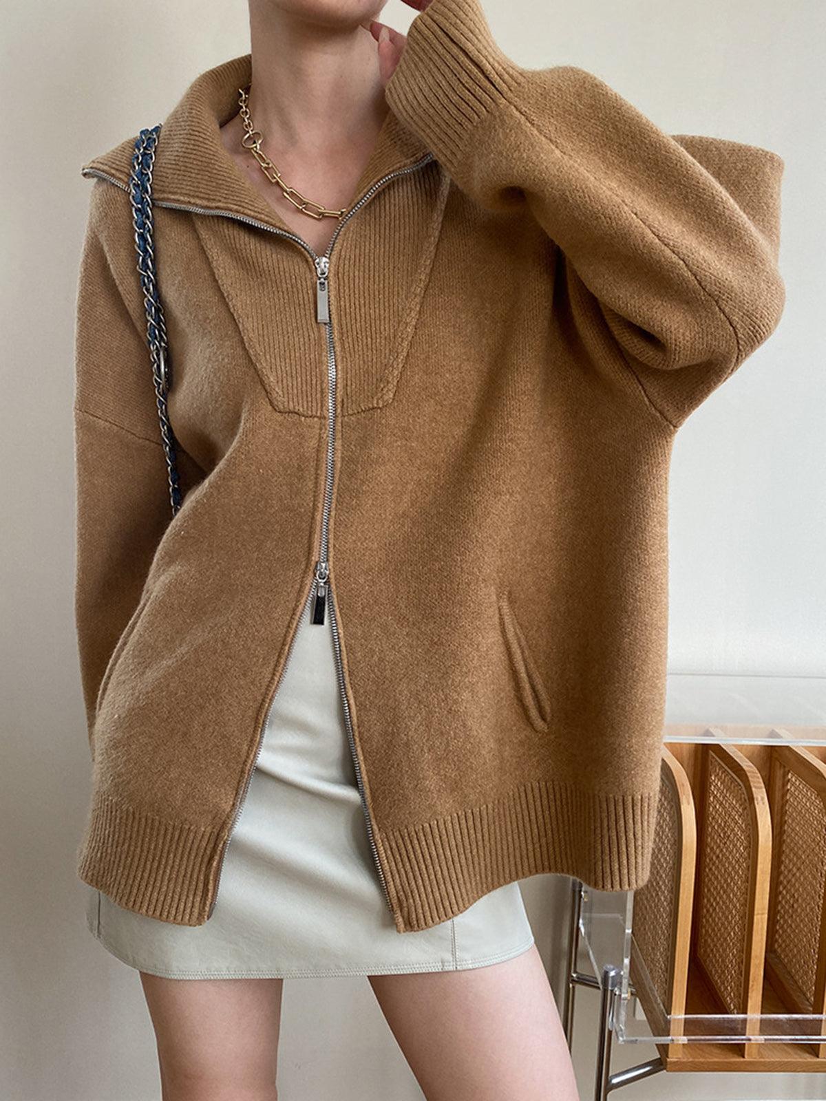 Fermuarlı Oversize Triko Hırka
