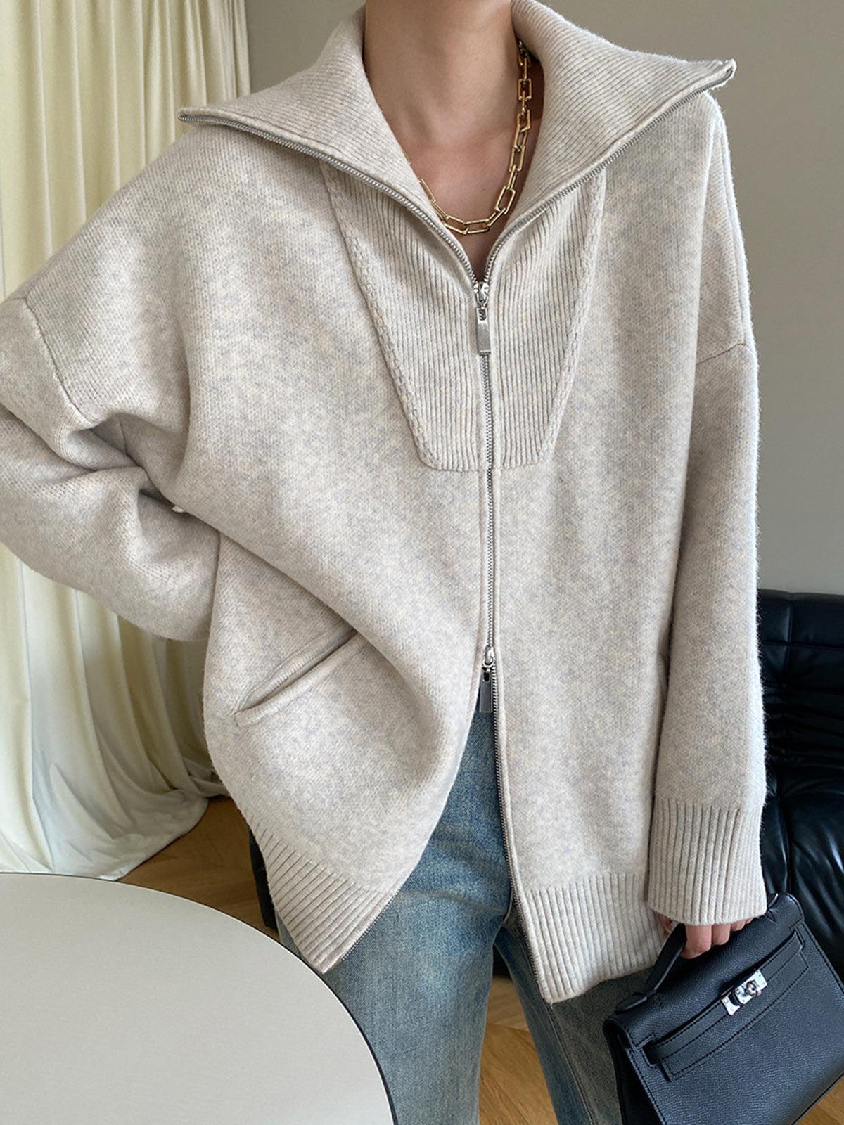 Fermuarlı Oversize Triko Hırka