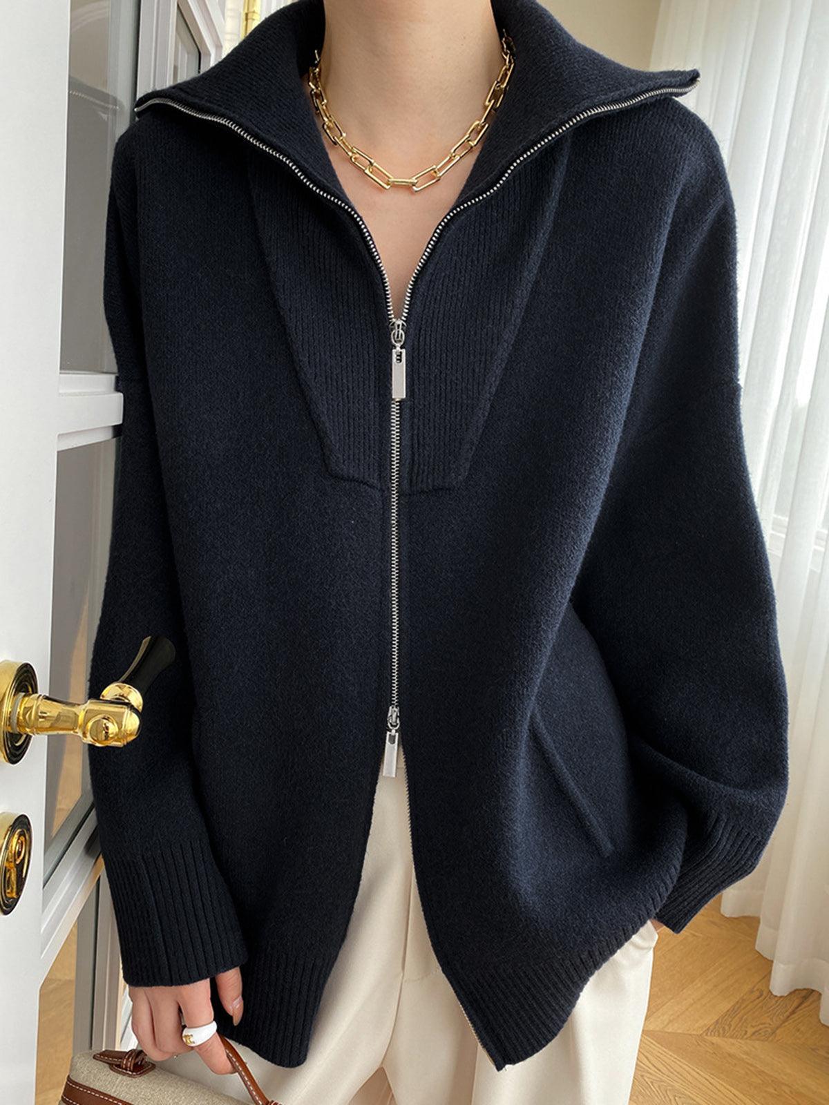 Fermuarlı Oversize Triko Hırka