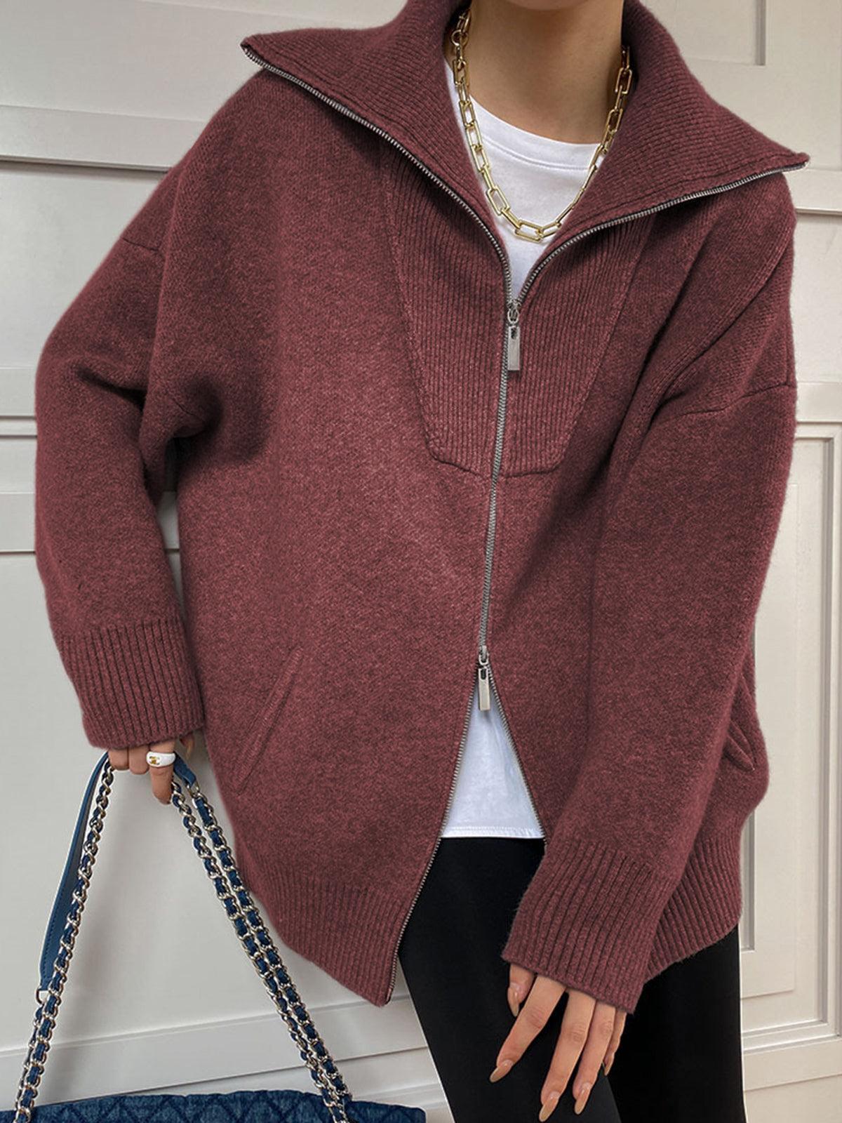 Fermuarlı Oversize Triko Hırka