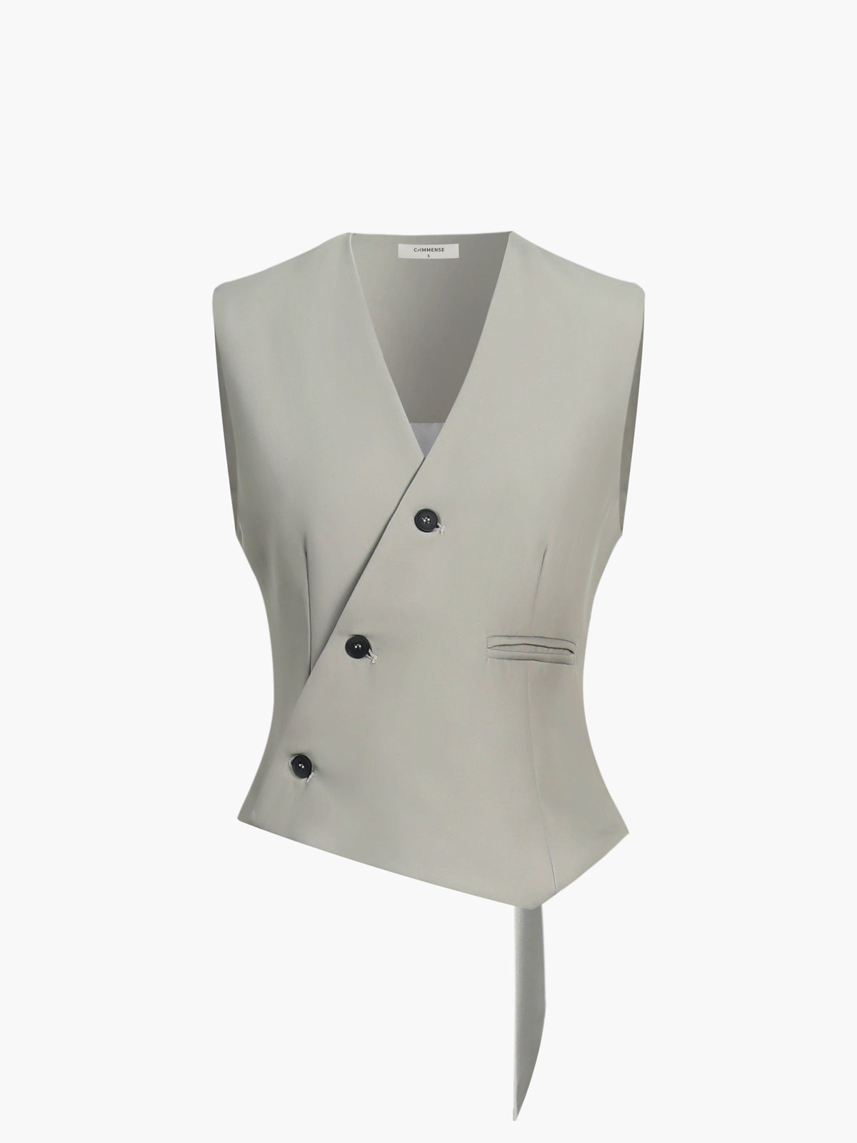 Asymmetrical Grey Green Buttoned Sleeveless Vest