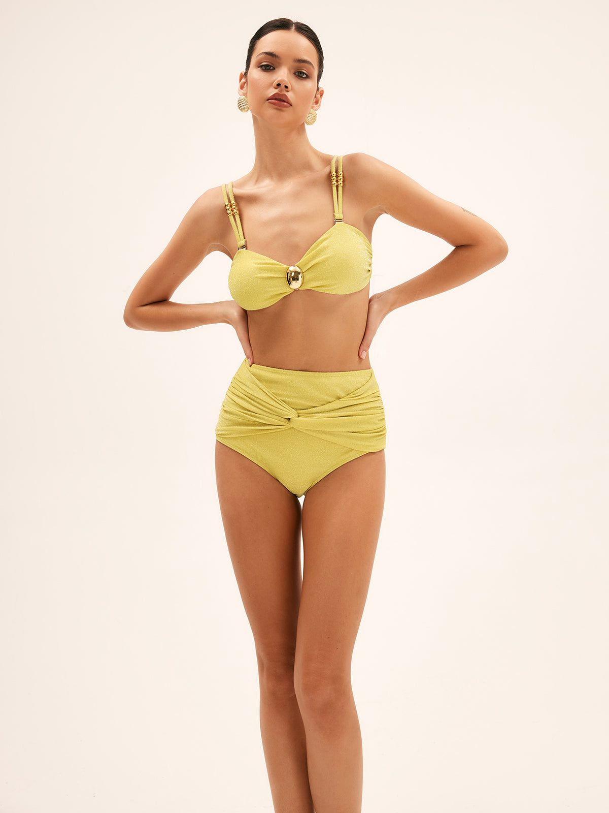 High-Waisted Bikini Set with Metal Decoration 
