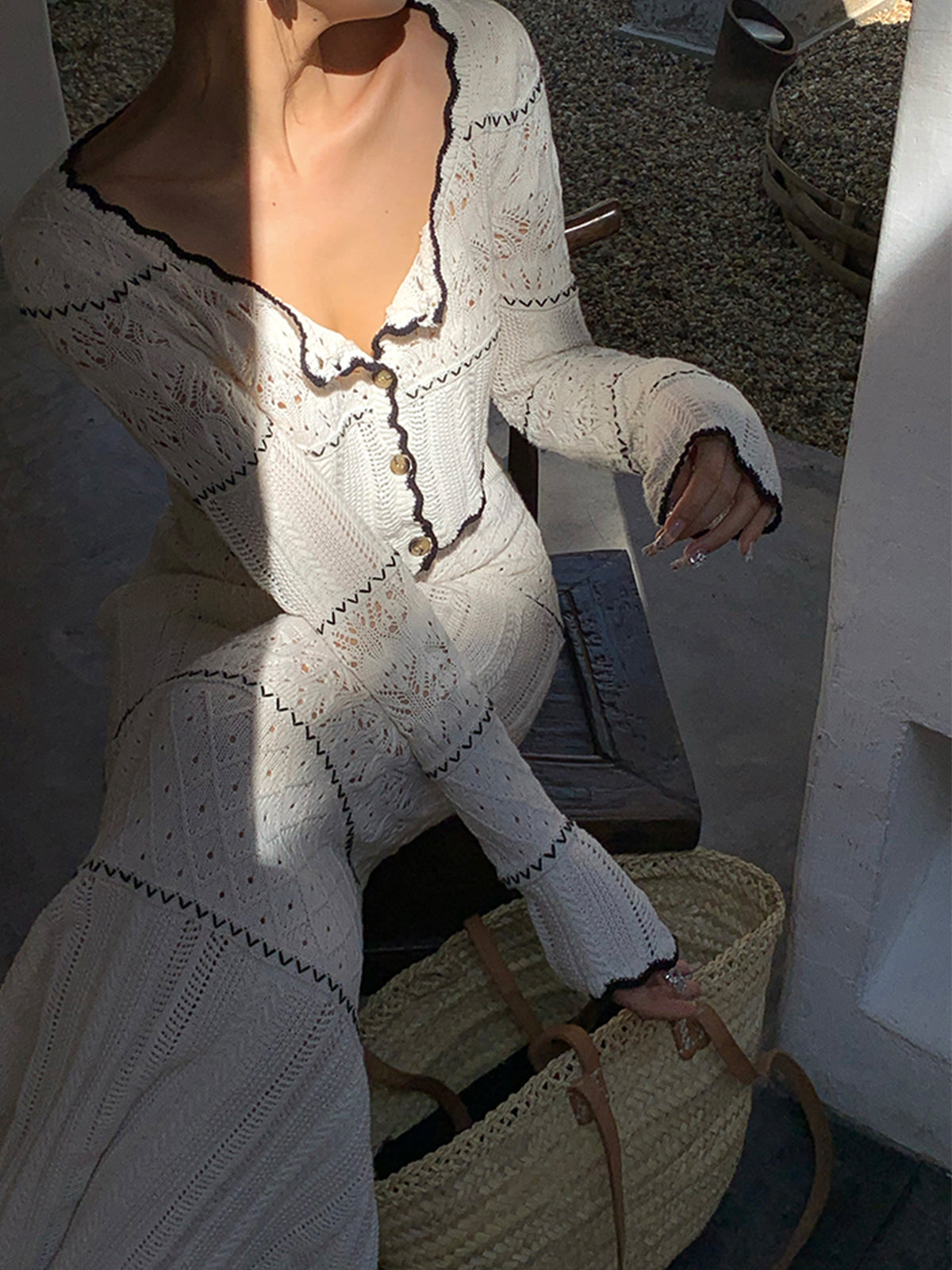 Contrast Tie Knit Cardigan