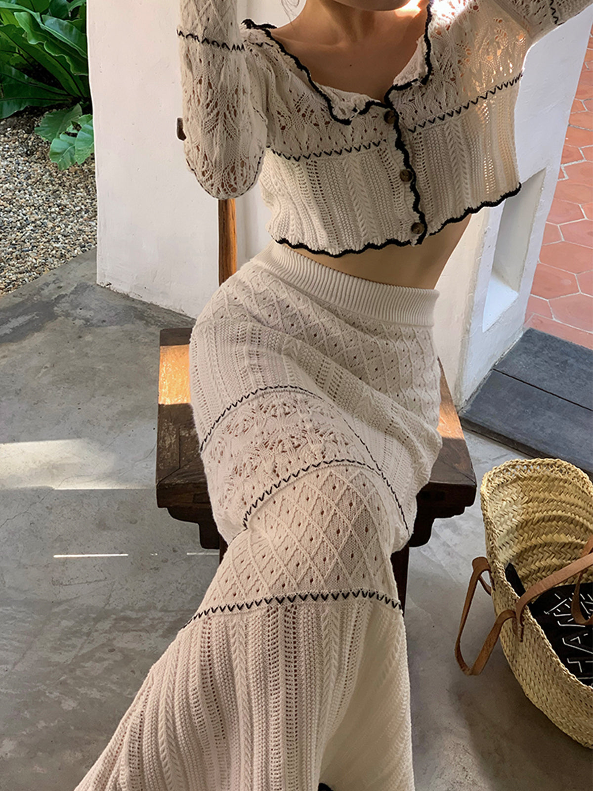 Contrast Tie Knit Cardigan