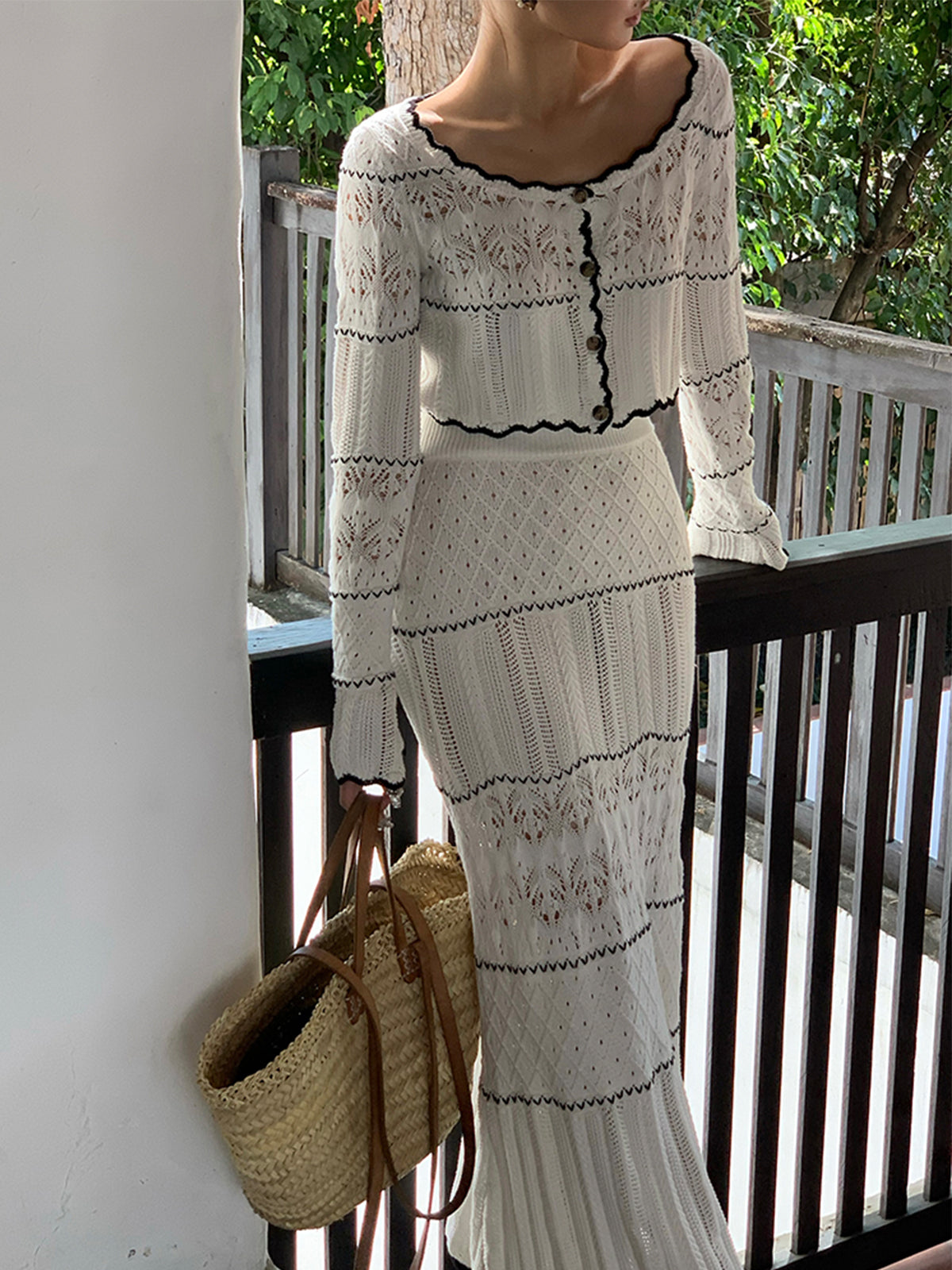 Contrast Tie Knit Cardigan