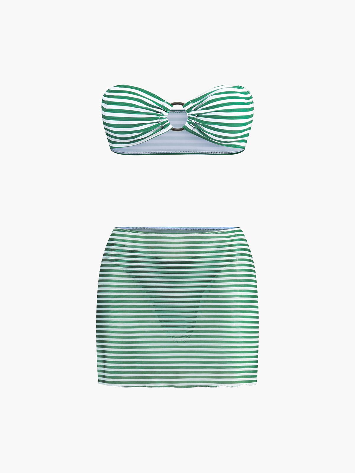 Gestreiftes Bikini-Set mit Überwurfrock