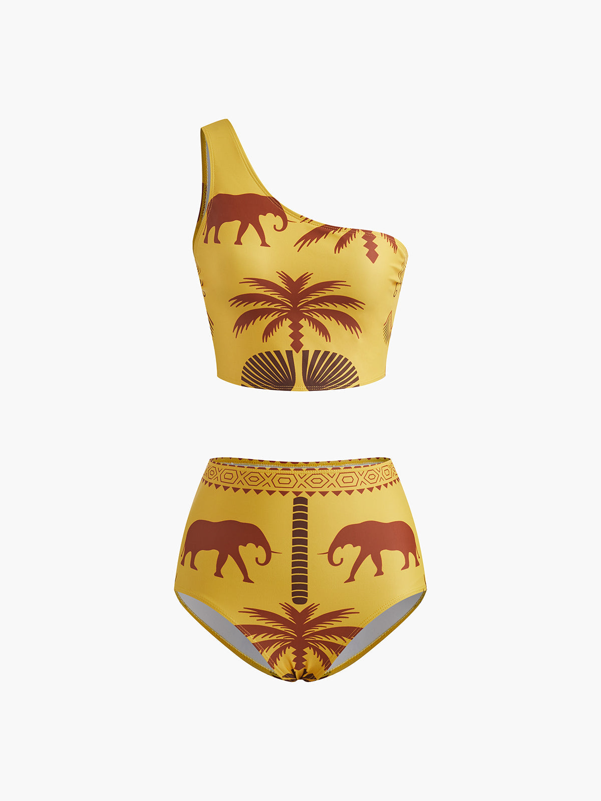 Vintage High-Waisted One-Shoulder Bikini Set