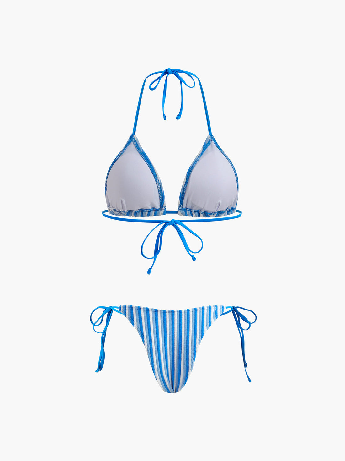 Neckholder-Triangel-Bikini-Set mit Streifen