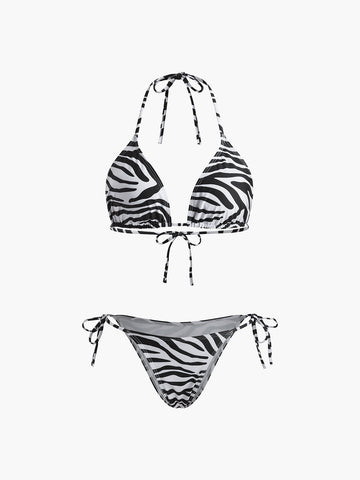 Zebra-gestreiftes Triangel-Bikini-Set