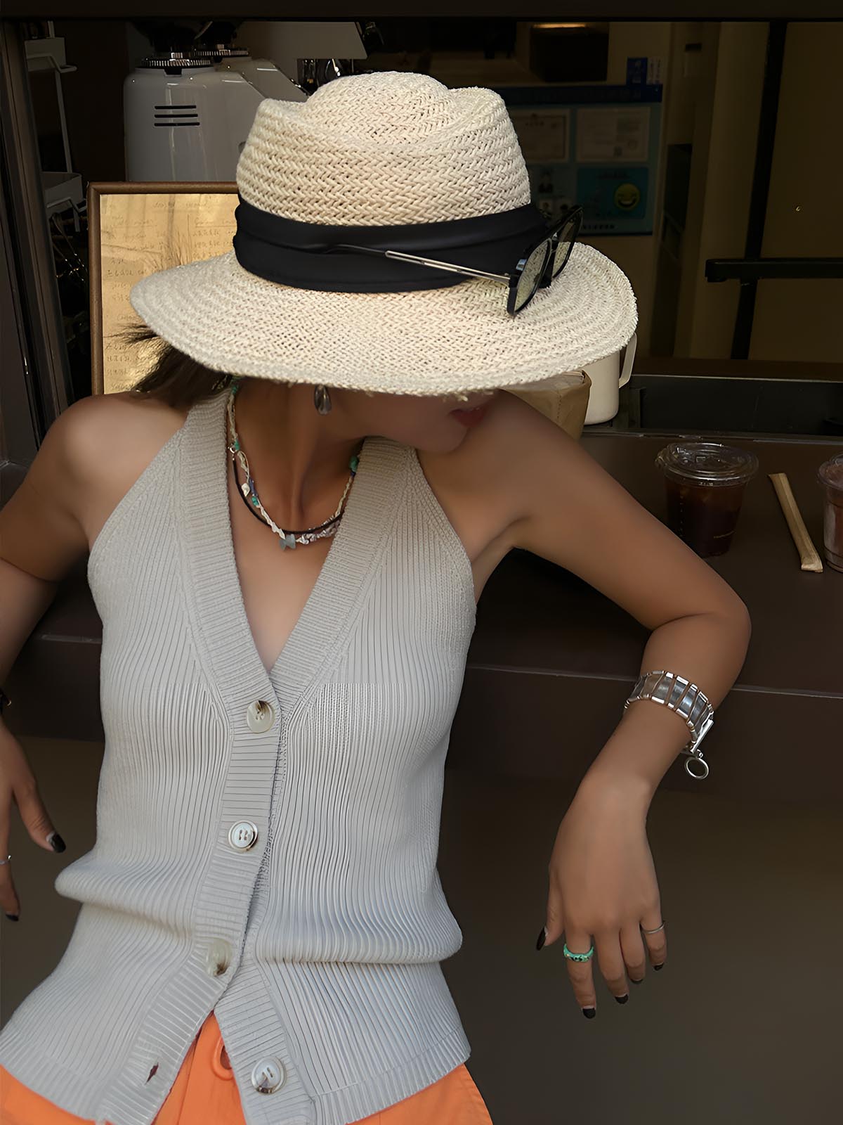 Buttoned V-Neck Knitted Vest