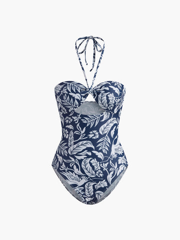 Floral Patterned Halter Neck Swimsuit