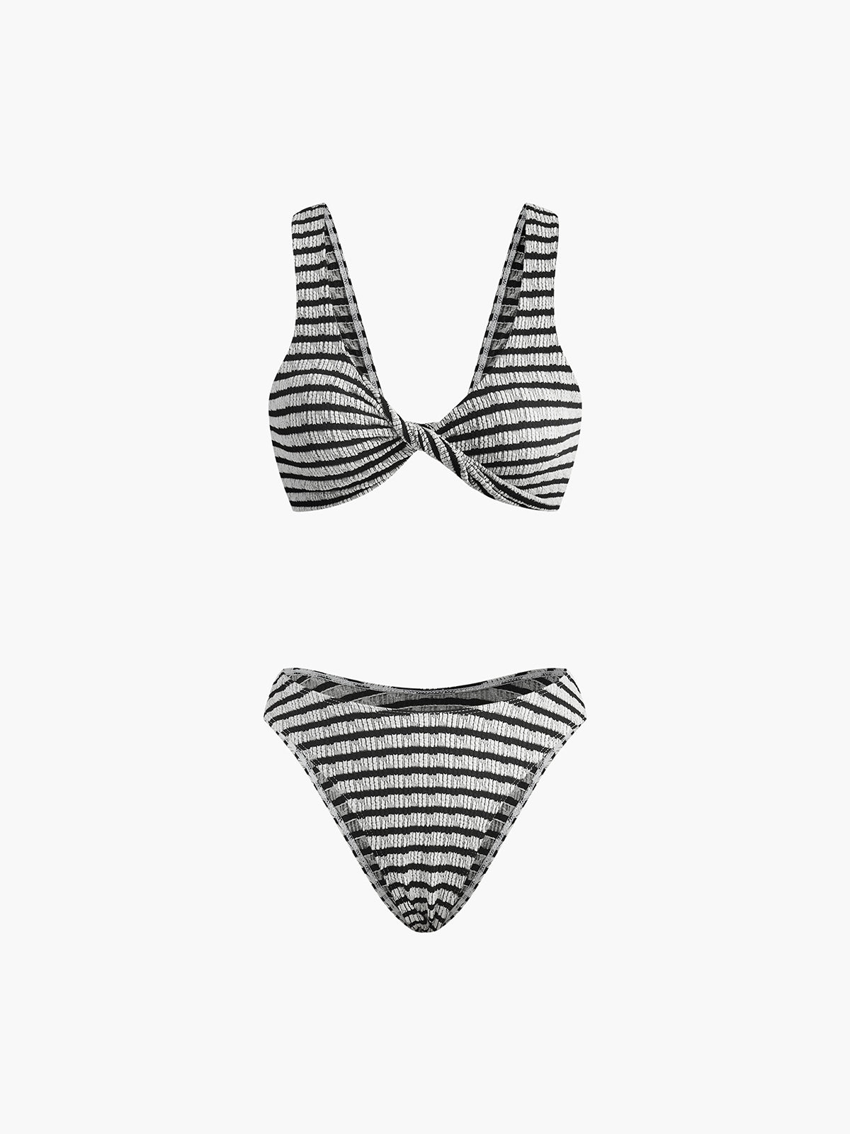 Geknotetes, gestreiftes Strick-Bikini-Set