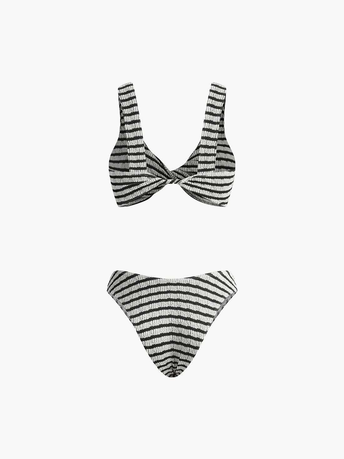 Geknotetes, gestreiftes Strick-Bikini-Set