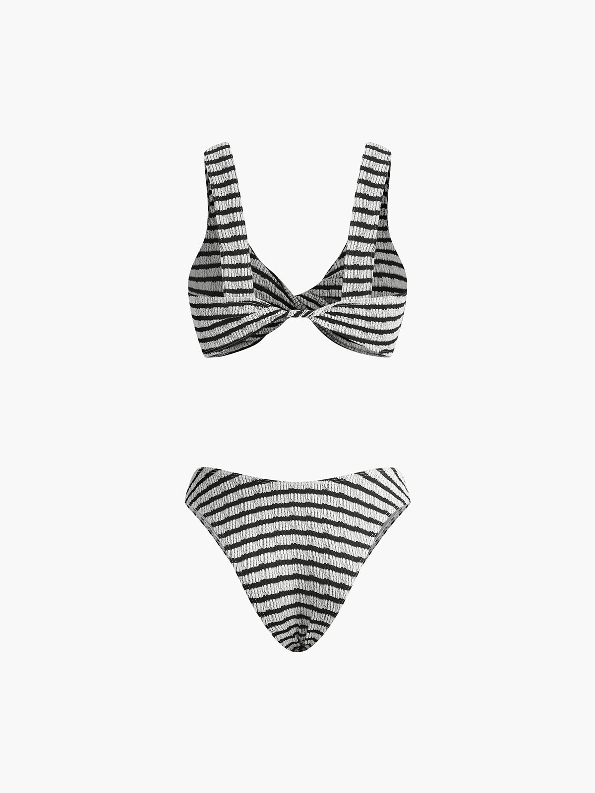 Knotted Striped Knit Bikini Set