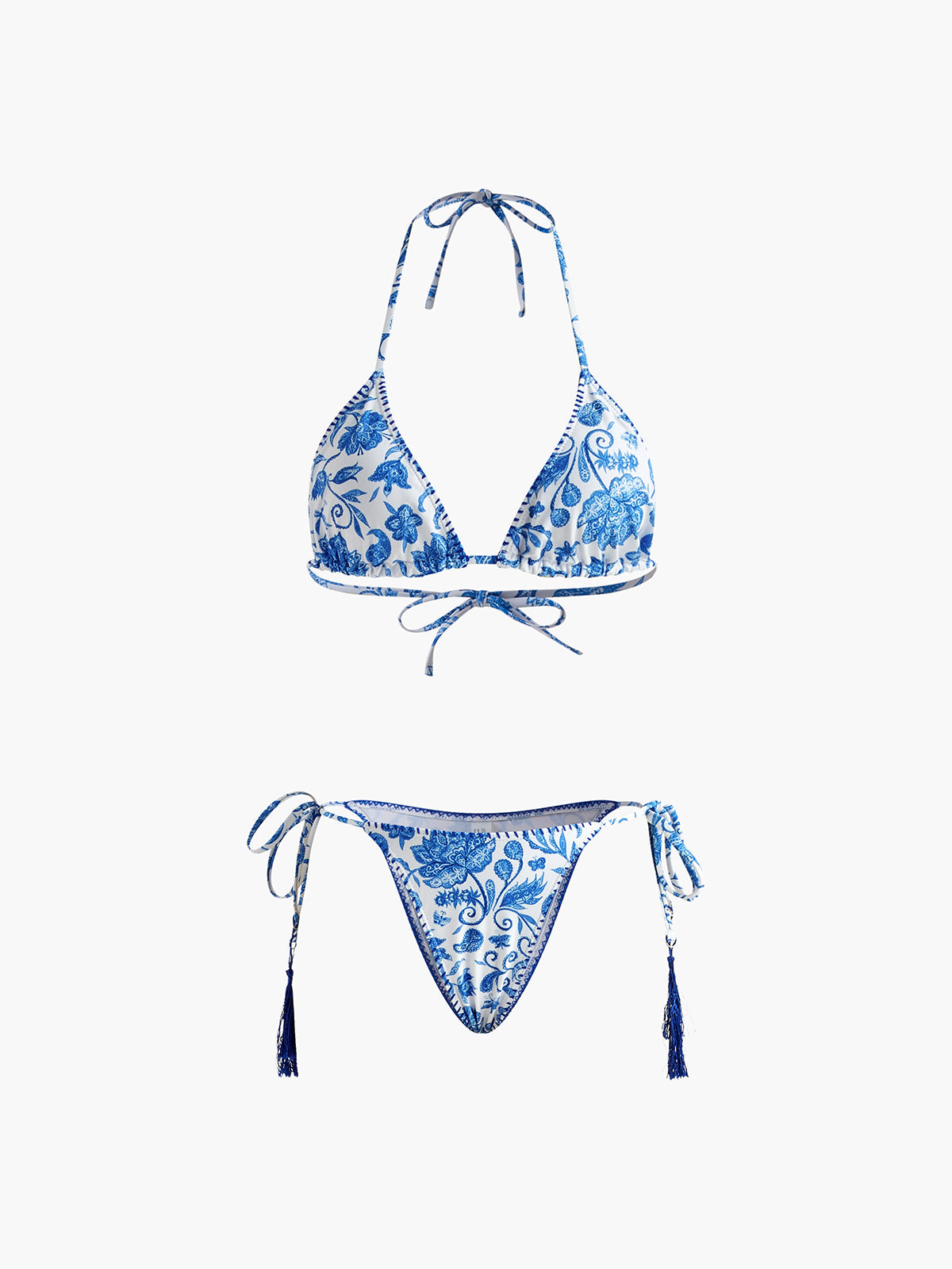 Printed Tassel Adjustable Strap Bikini Set
