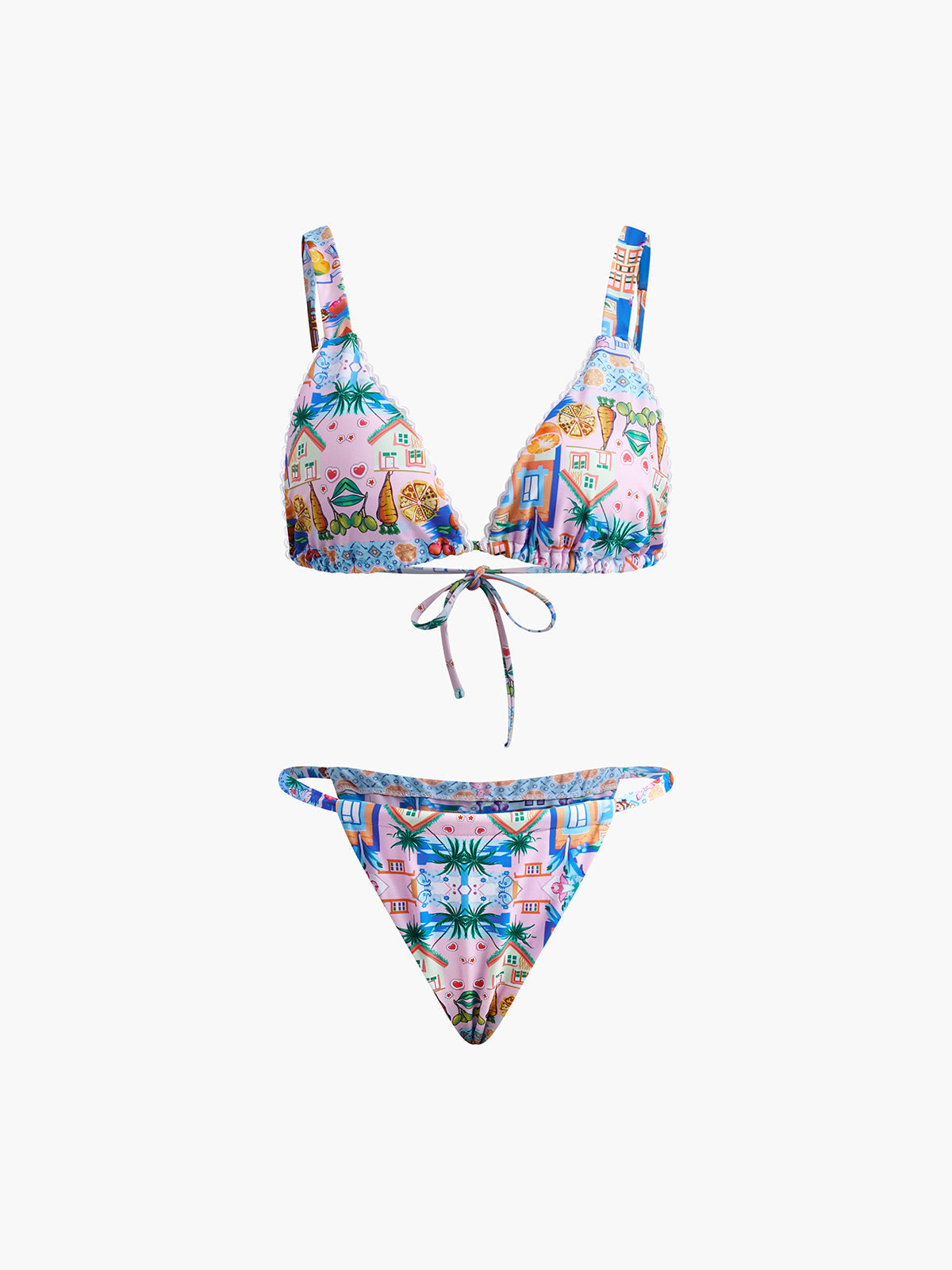 Printed Drawstring Adjustable Strap Bikini Set