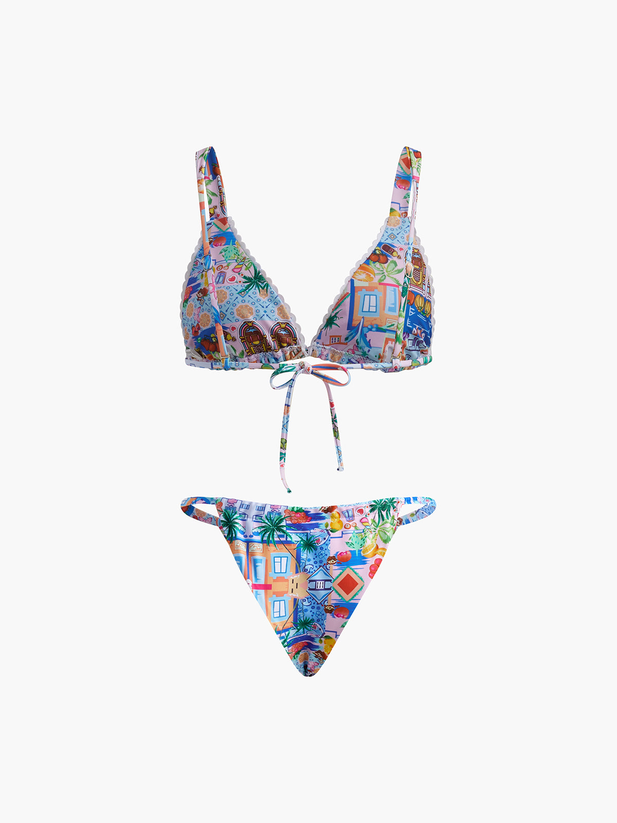 Printed Drawstring Adjustable Strap Bikini Set