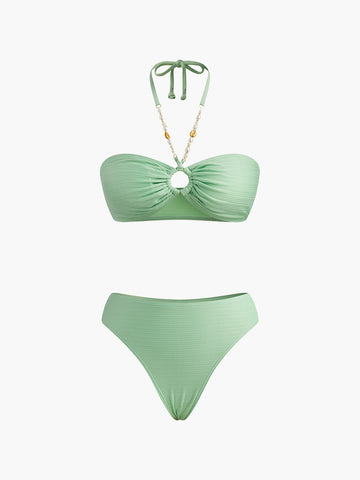Halter Textured O-Ring Bikini Set 