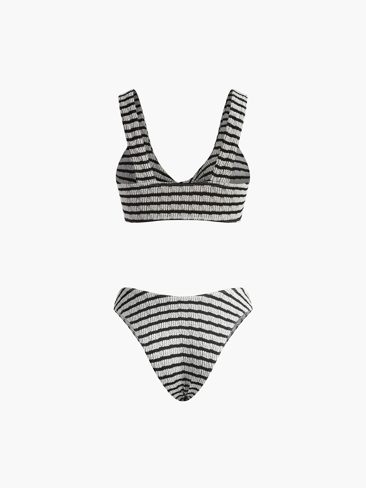 Geknotetes, gestreiftes Strick-Bikini-Set