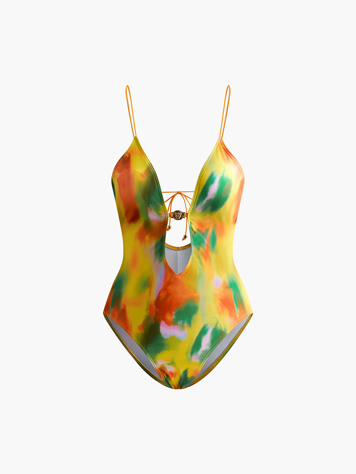 Cut Metal Print One-Piece Swimsuit