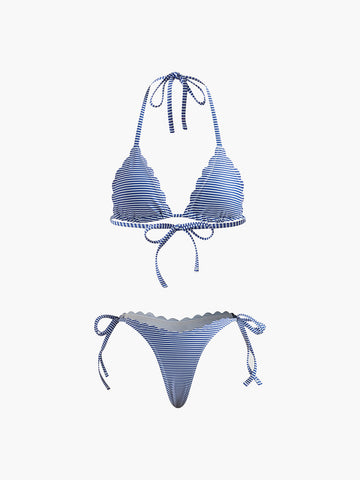 Halter Stripe Bikini Set with Removable Pads